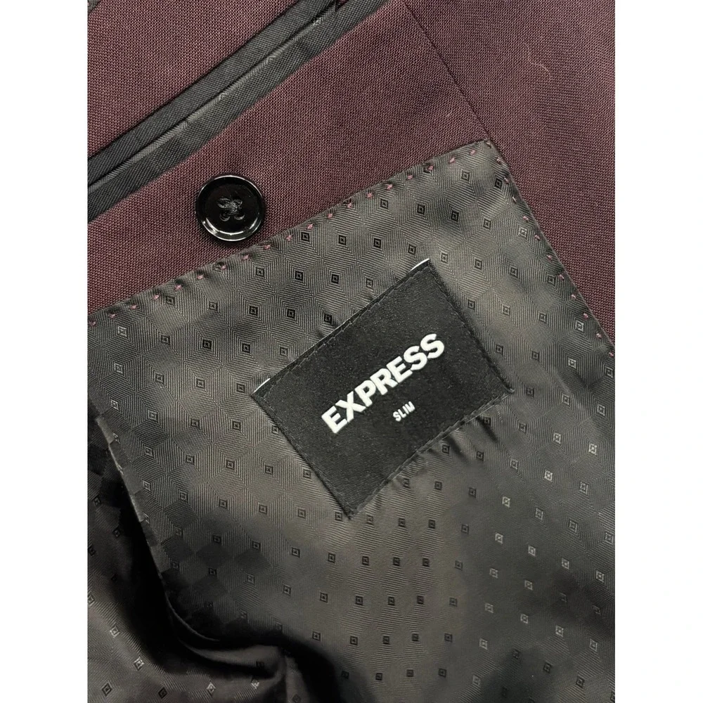 Express 40R 33x30 Eggplant 2pc Pant Suit Stretch Slim Wool Blend Flat Front
